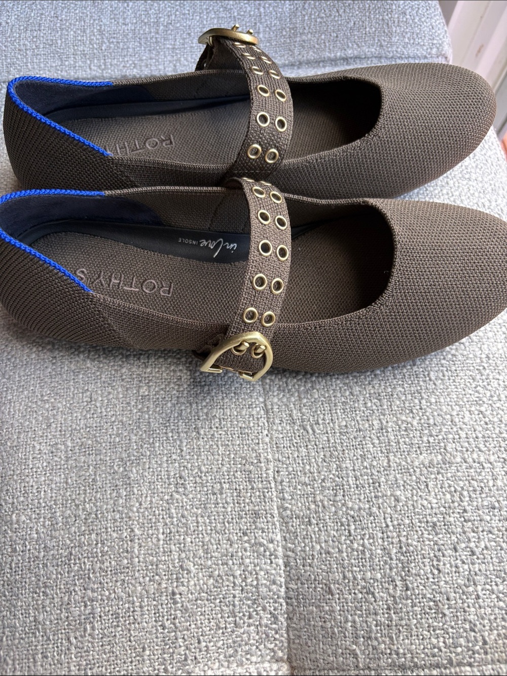 Rothy's Brown Mary Jane Flats with Gold Buckle - Picture 2 of 7